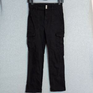 VIP JEANS Black Cargo Jeans Denim Double Button Women's 7/8